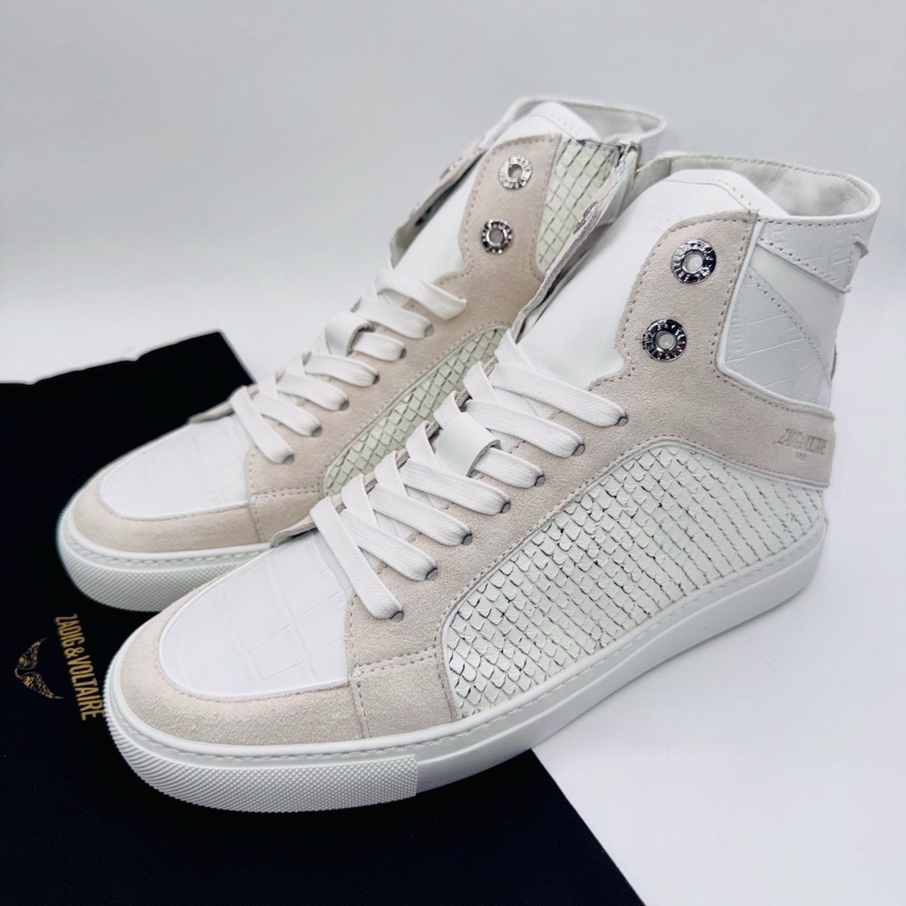 ZADIG & VOLTAIRE Flash High Top Sneakers Women's 7 Size 38 Dustbag White Leather